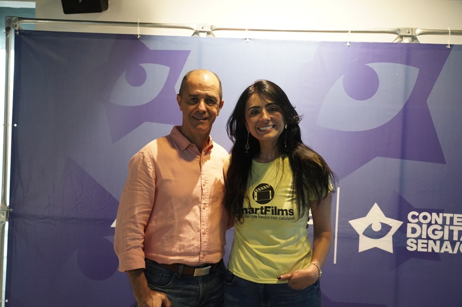 John Albeiro Giraldo Londoño, director regional (e) SENA Antioquia y Yesenia Valencia, actriz y CEO de Smartfilms. 